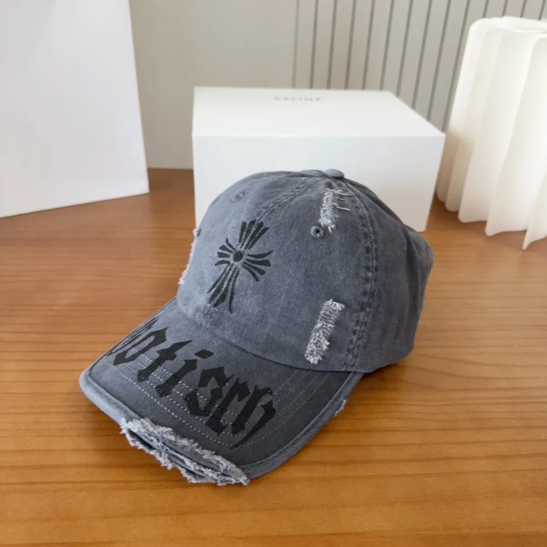 💰60 Chrome Hearts 💓Early spring Korean style fashion retro distressed hole hat wear design versatile baseball cap peaked cap